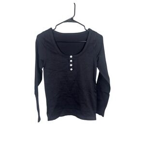 OQQ Ribbed Henley Top Scoop Neck Long Sleeve Stretch Knit Womens Size Small NWOT